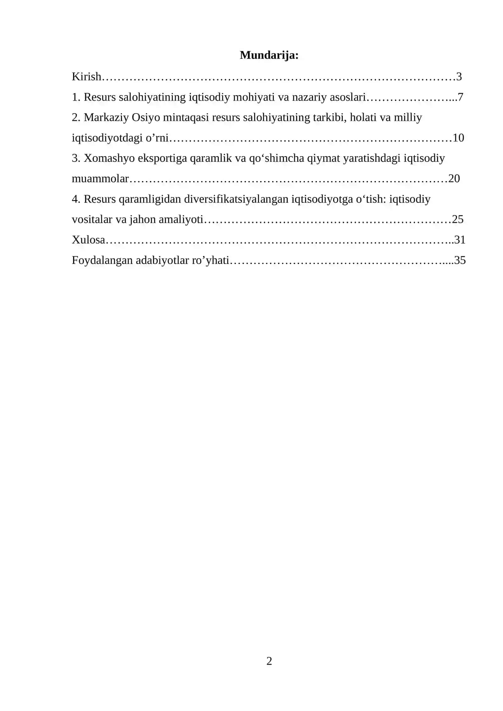 Jаhоn mintаqаlаrining iqtisоdiy sаlоhiyаti vа undаn fоydаlаnish muаmmоlаri  ,kurs ishi 2