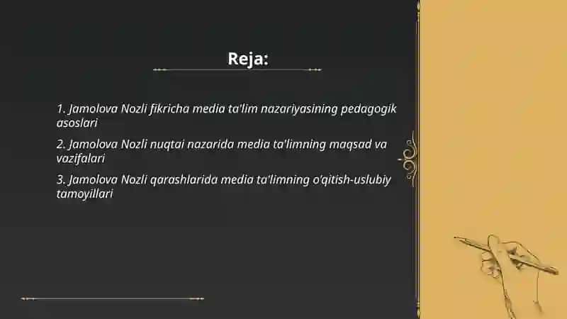 Media ta'lim nazariyasining pedagogikadagi oʻrni Jamolova Nozli 2