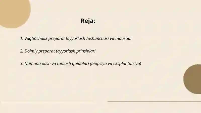 Vaqtinchalik preparat tayyorlash. Doimiy preparat tayyorlash texnikasi 2