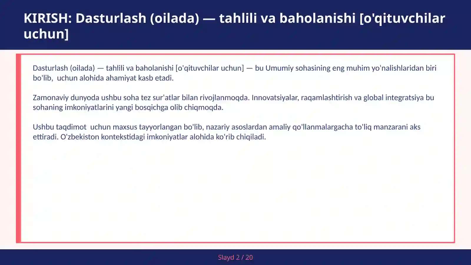 Dasturlash (Oilada) — Tahlili va Baholanishi [O'qituvchilar uchun] 2