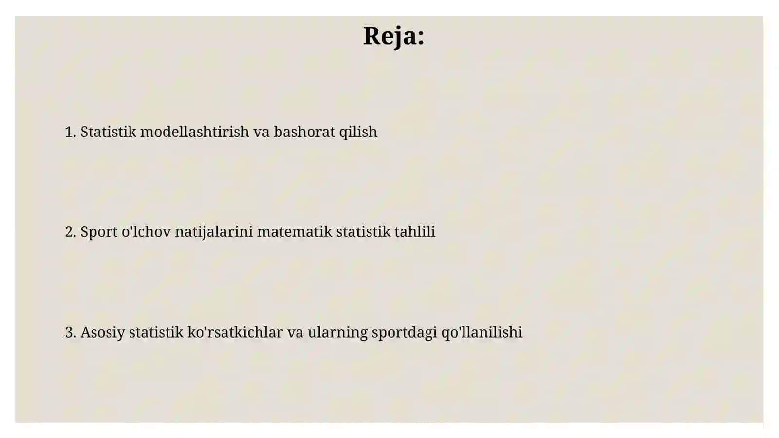 Sportdagi o'lchov natijalariga matematik statistik usul bilan ishlov berish 2