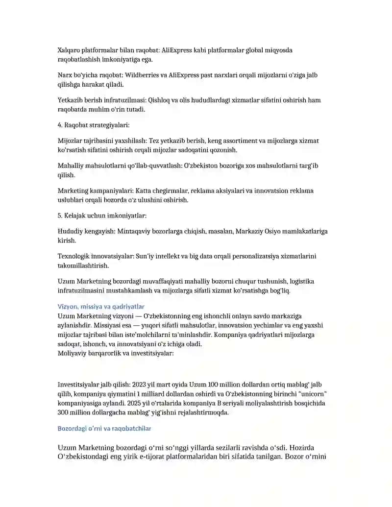 Mustaqil Ish: Uzum Market haqida 2