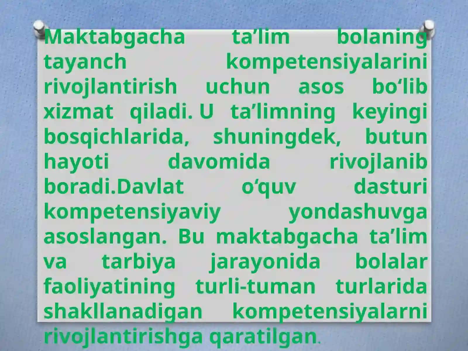 Bolaning rivojlanish sohalari kompetensiyalari 2