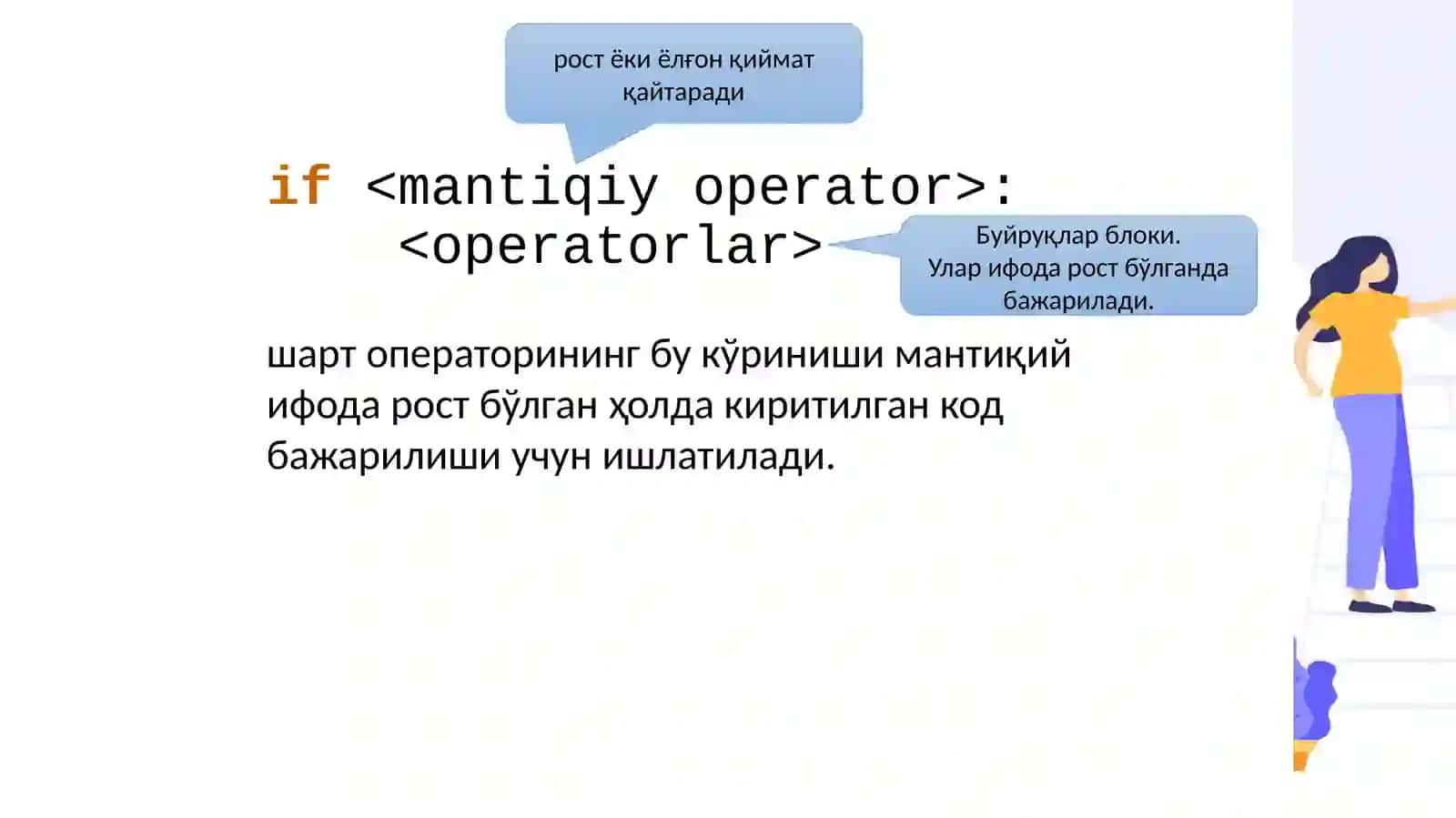 Python dasturlash tilida shartlio‘tish operatorlari va sikllar 2