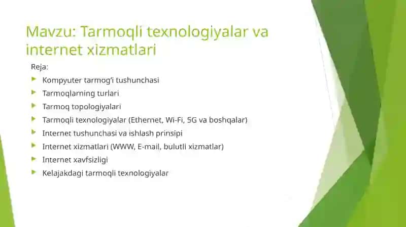 Tarmoqli texnologiyalar va internet xizmatlari 2
