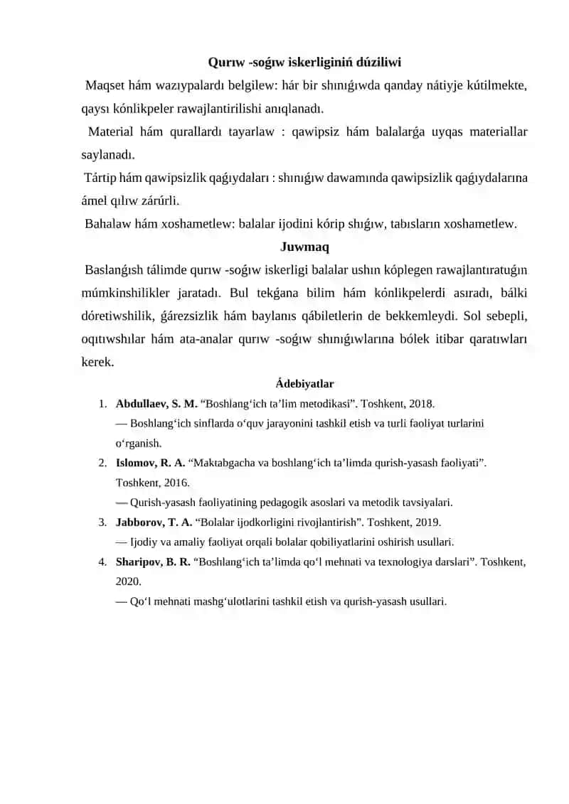 Baslanǵısh tálimde qurıw-soġıw 2