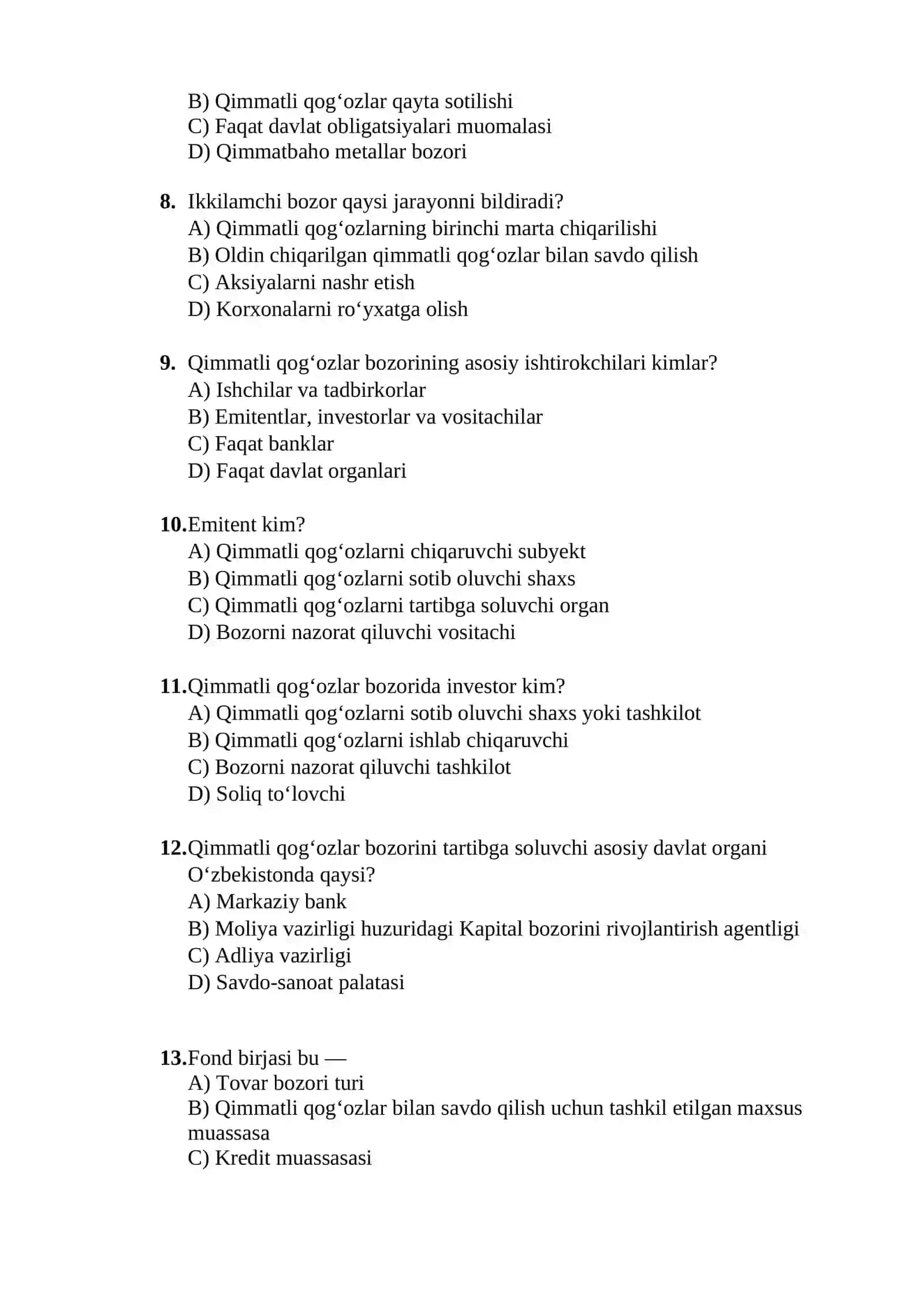 Qimmatli qog'ozlar bozorining mohiyati va uning tarkibiy tuzilmasi 2