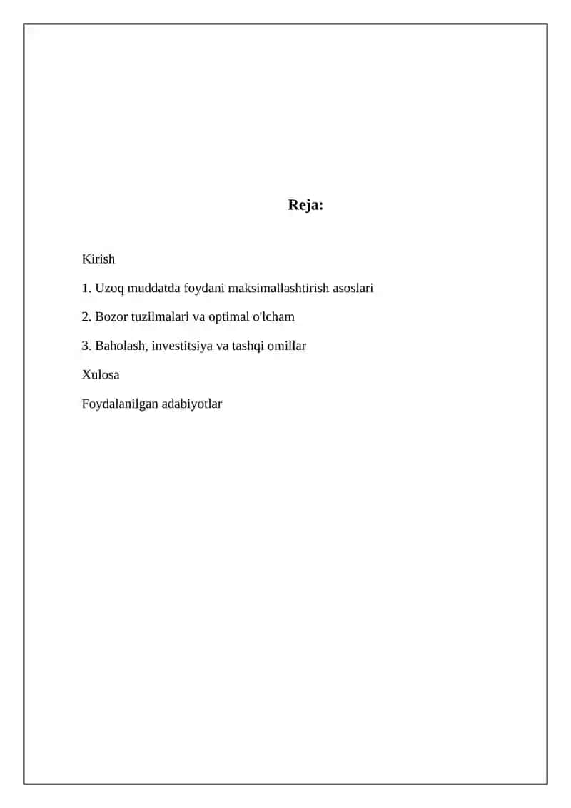 Uzoq muddatda firma foydasini maksimallashtirish 2