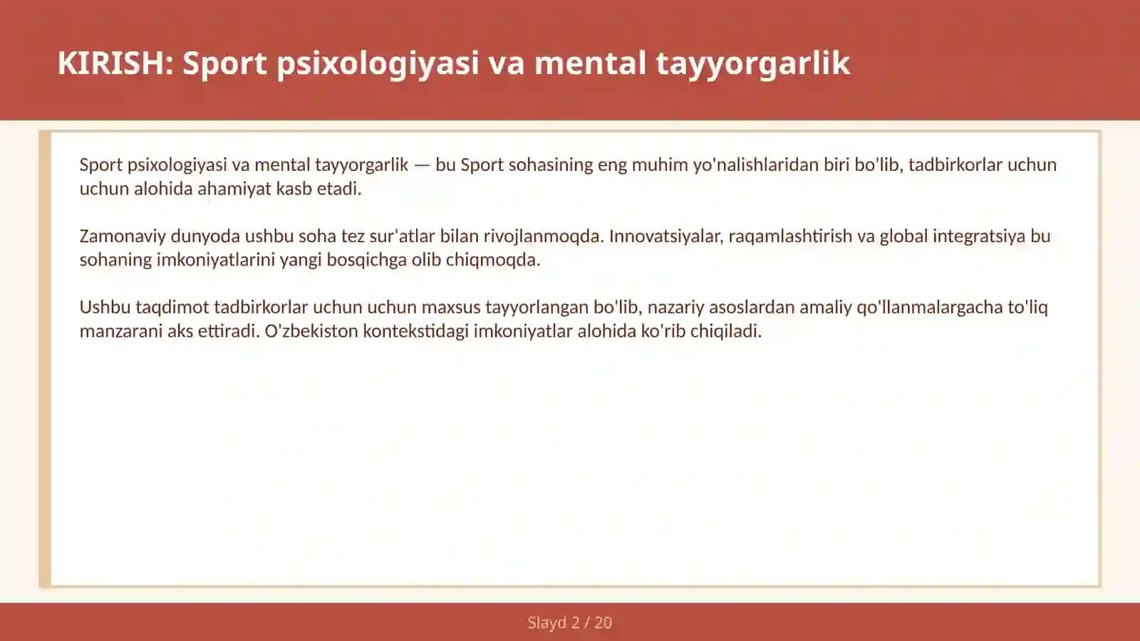 SPORT PSIXOLOGIYASI VA MENTAL TAYYORGARLIK 2