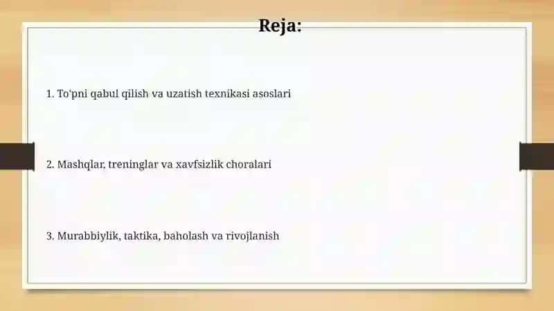 Toʻpni ilish va uzatish texnikasiga oʻrgatish 2