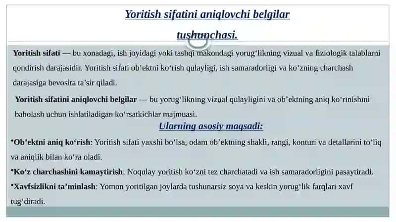 Yoritish sifatni aniqlovchi belgilar 2