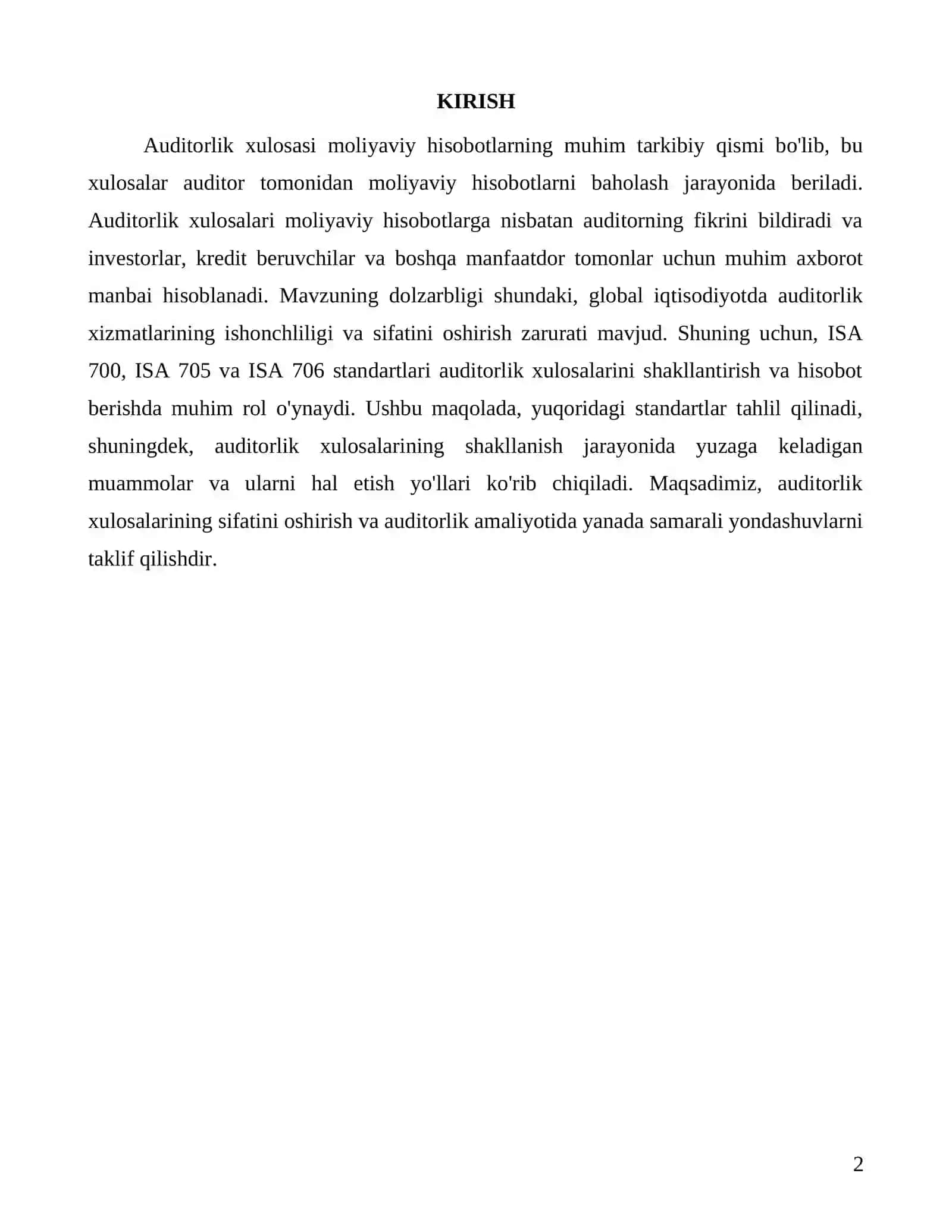 Auditorlik xulosasi: ISA 700 va ISA 705-706 talablari tahlili 2
