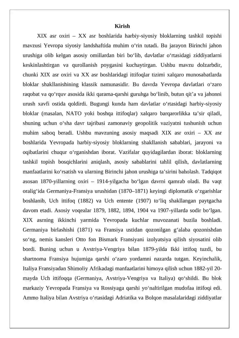 XIX asr oxiri – XX asr boshlarida harbiy-siyosiy bloklarning tashkil topishi 2