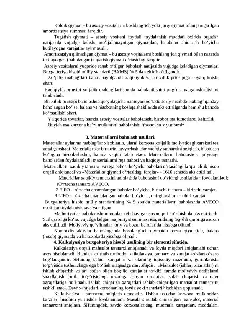 Baholash va Kalkulyasiya 2