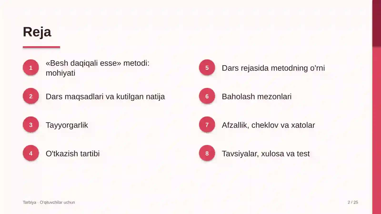 tarbiya darslarida besh daqiqali esse metodidan foydalanish 8998 2