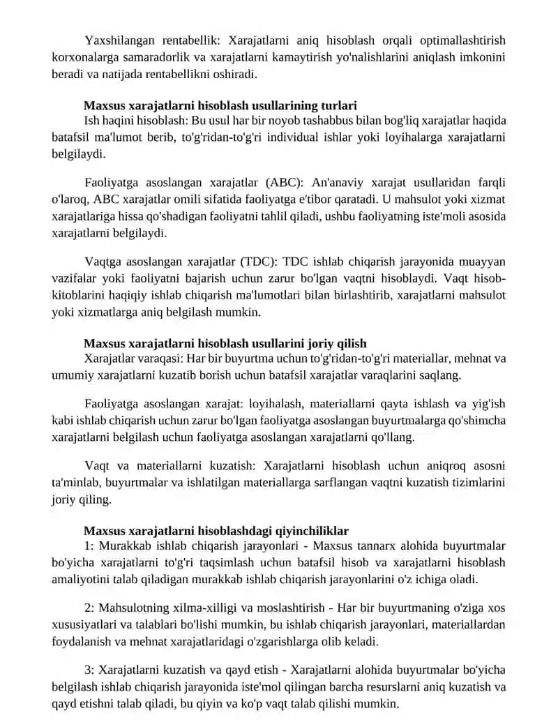 Mahsulot Tannarxini Kalkulyatsiya Qilishning Buyurtmali Usuli 2