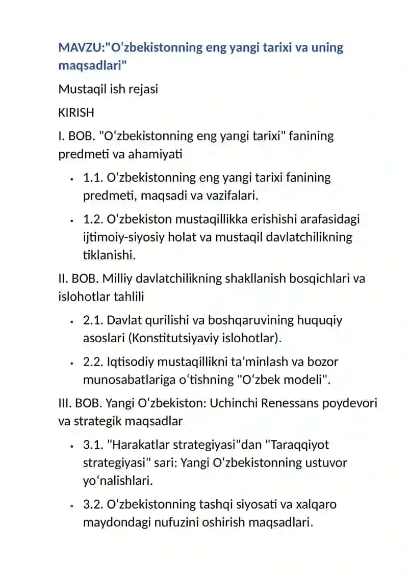 O'zbekistonning eng yangi tarixi va uning maqsadlari 2