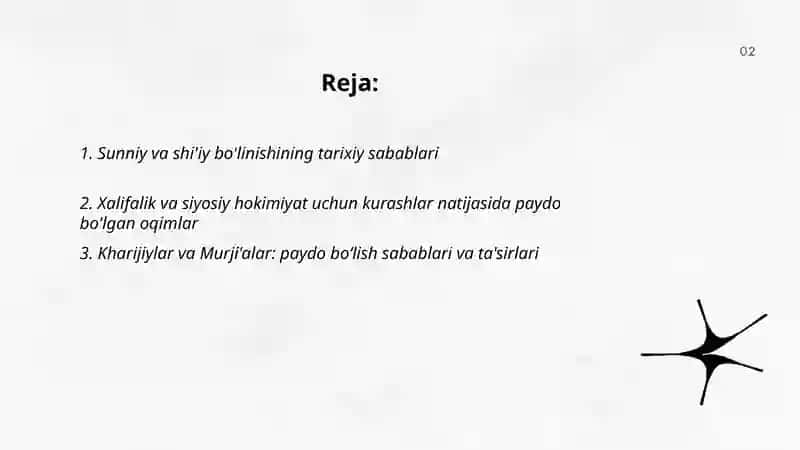 Islom oqimlari va yo'nalishlarining paydo bo'lishi sabablari, e'tiqodidagi bo'linishlarning sabablari va oqibatlari 2