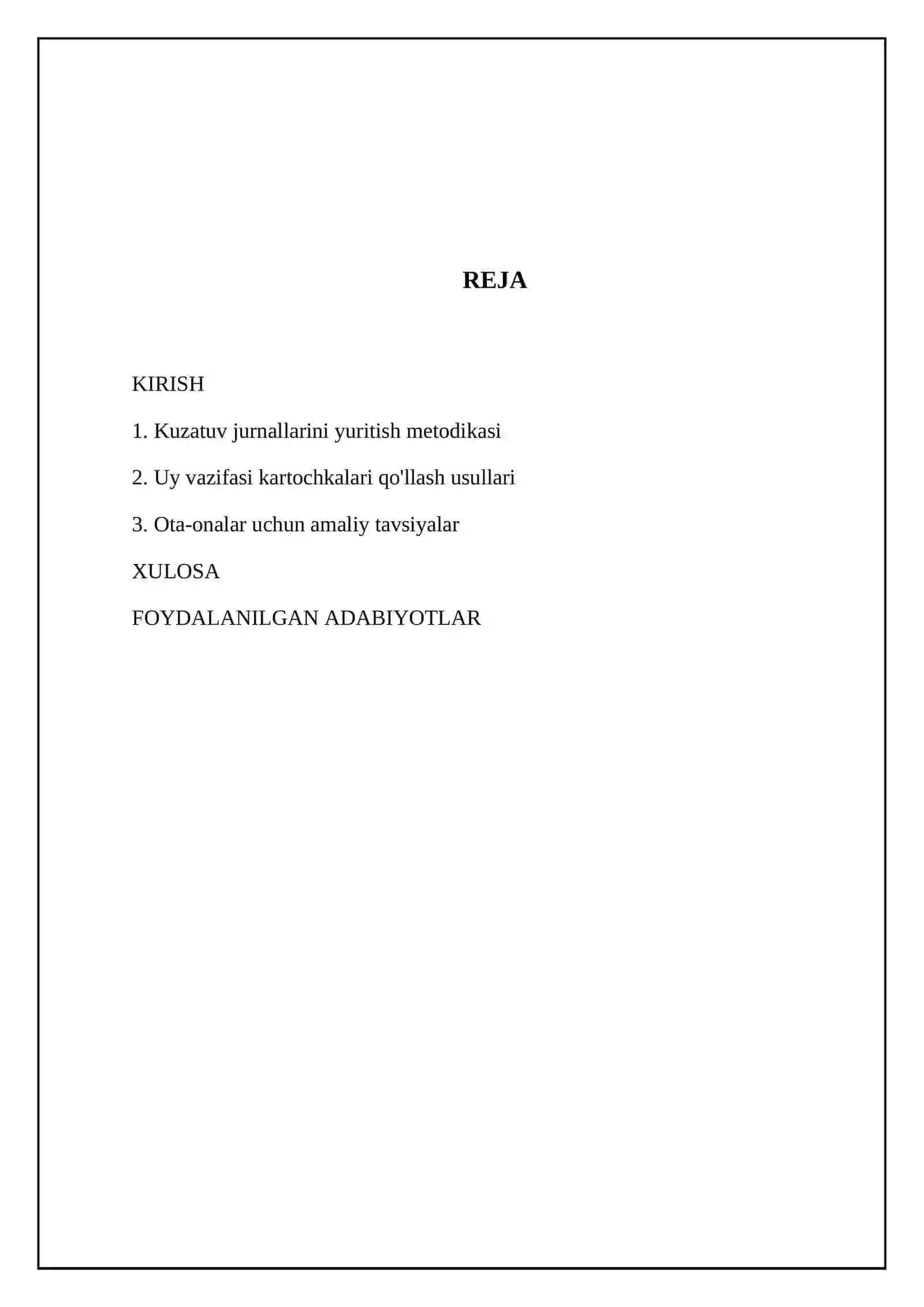 Ota-onalar tomonidan kuzatuv jurnallarini yuritish, ota-onalar uchun mо‘ljallangan “uy vazifasi kartochkalari” qо‘llash usullari 2