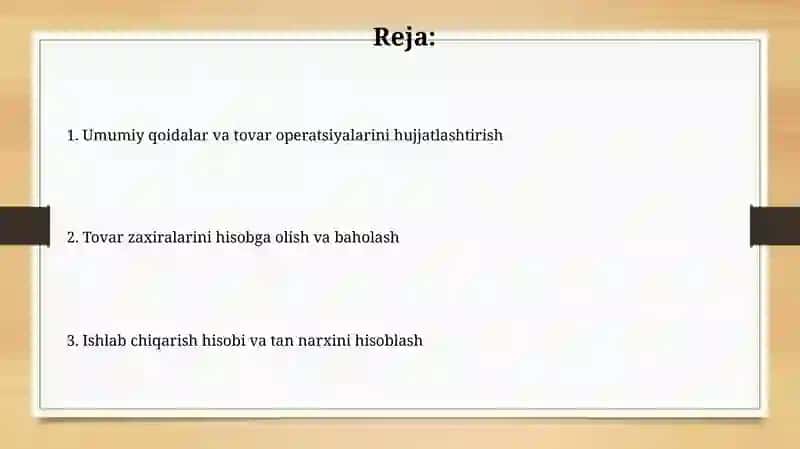 Umumiy ovqatlanish korxonalarida tovar operatsiyalari hisobi 2
