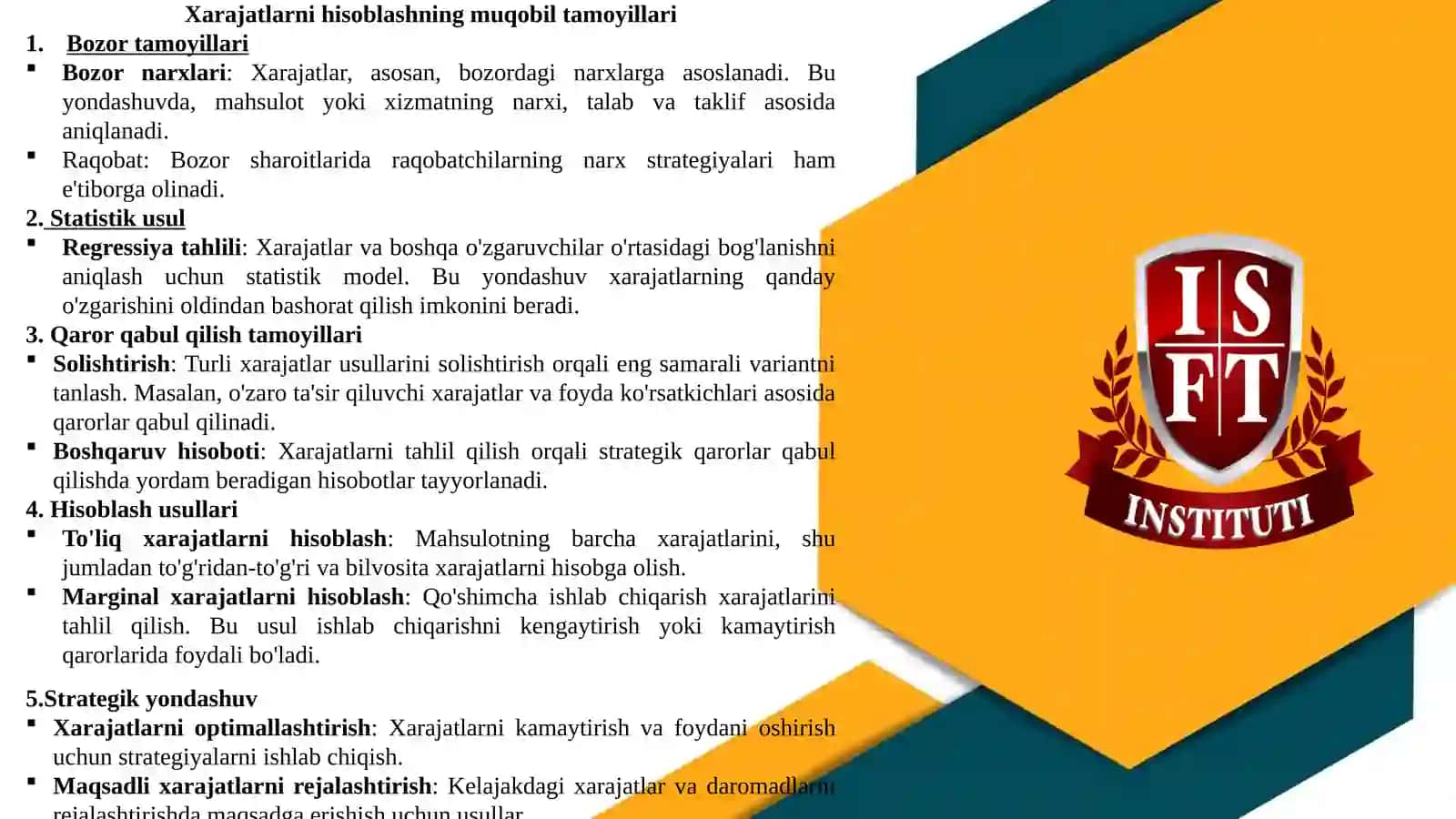 XARAJATLARNI HISOBLASHNING MUQOBIL TAMOYILLARI 2