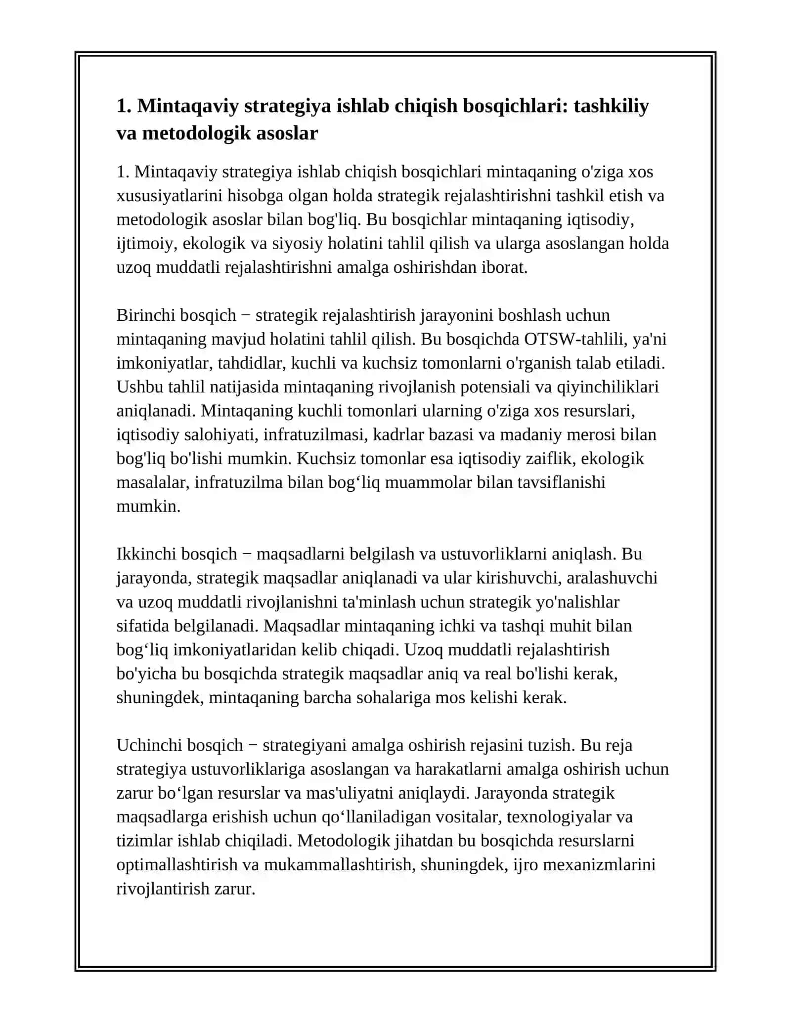 Mintaqaviy strategiyalarni ishlab chiqish bosqichlari 2