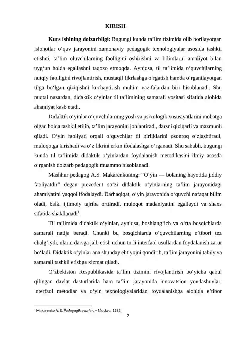 Til ta’limida didaktik o‘yinlar tashkil etish metodikasi 2