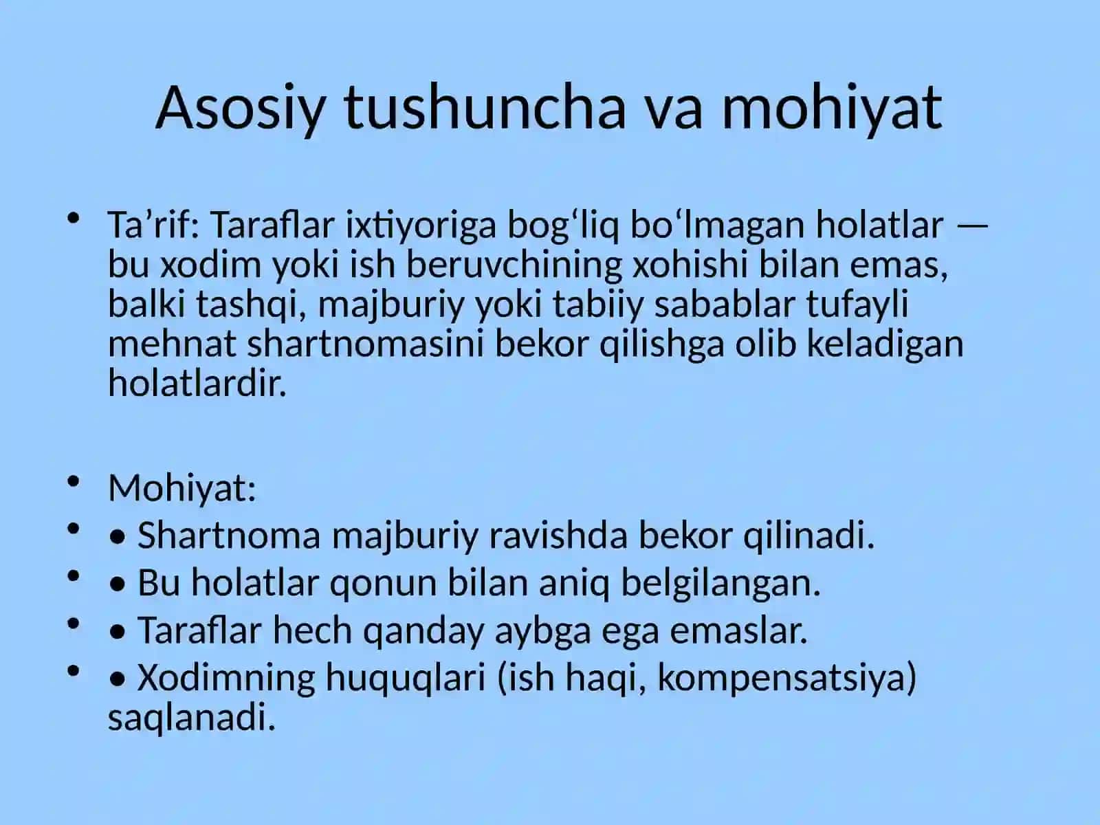 Mehnat shartnomasi bekor qilish holatlari 2