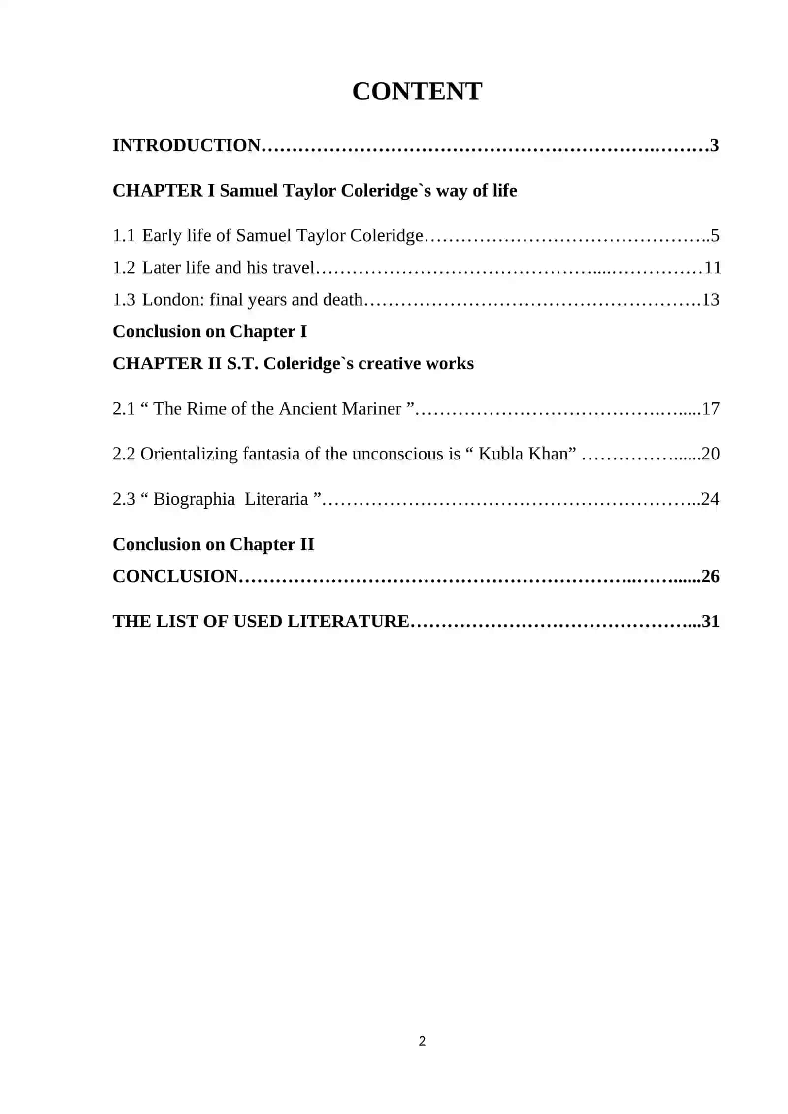 COURSE WORK: POETIC TECHNIQUES OF S.T. COLERIDGE 2