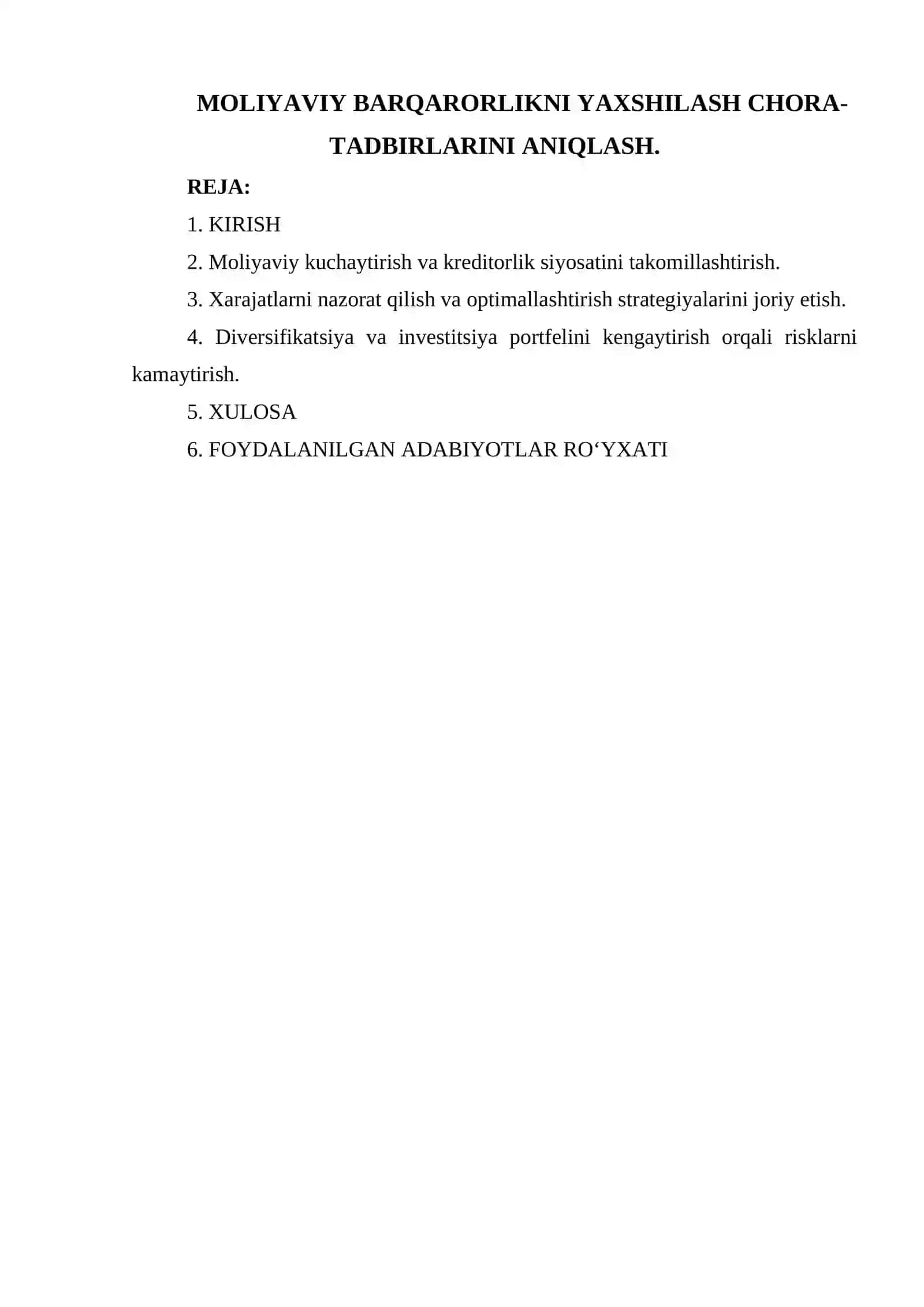 Moliyaviy barqarorlikni yaxshilash chora-tadbirlarini aniqlash 2
