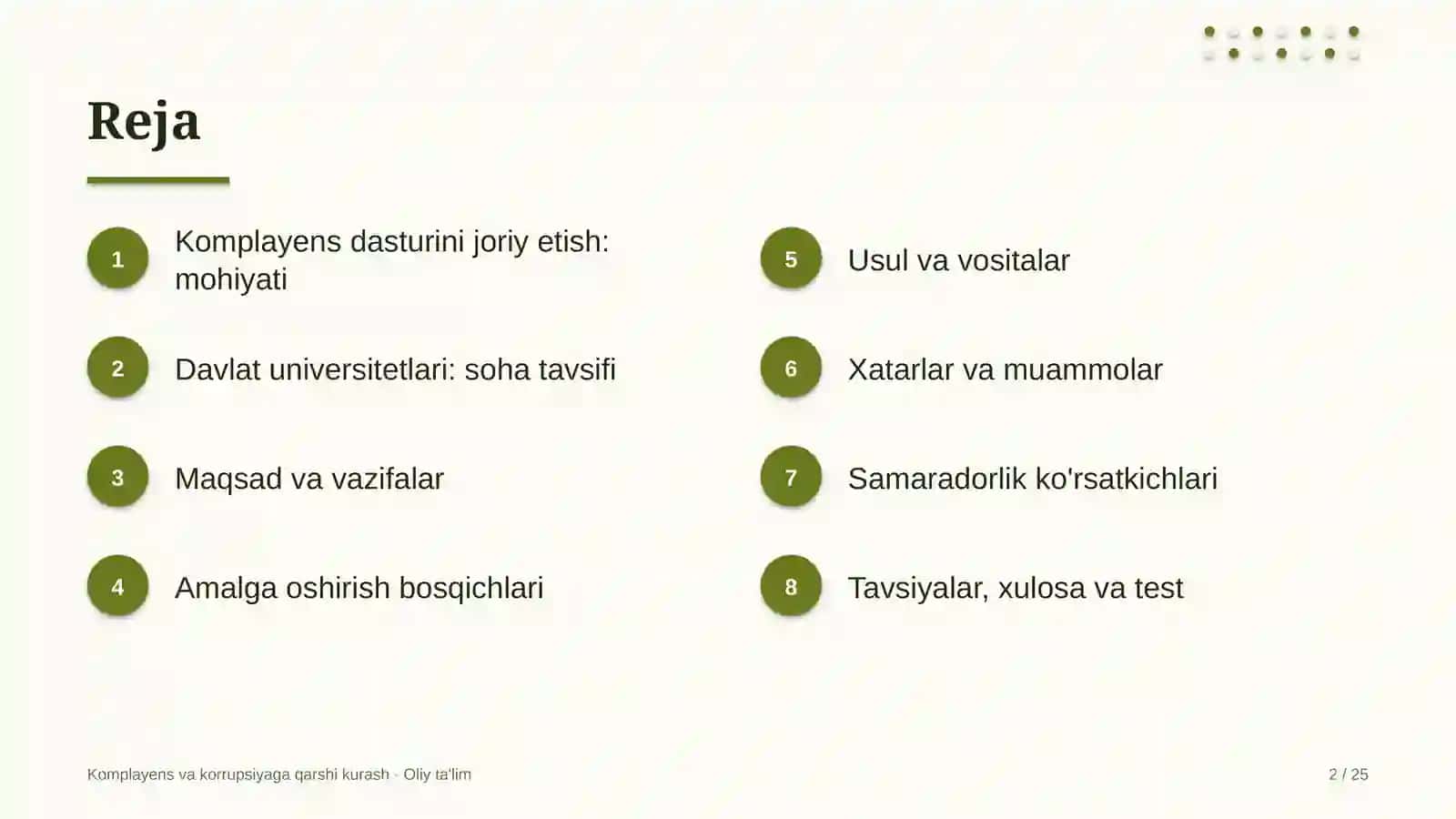 davlat universitetlarida komplayens dasturini joriy etish 1279 2