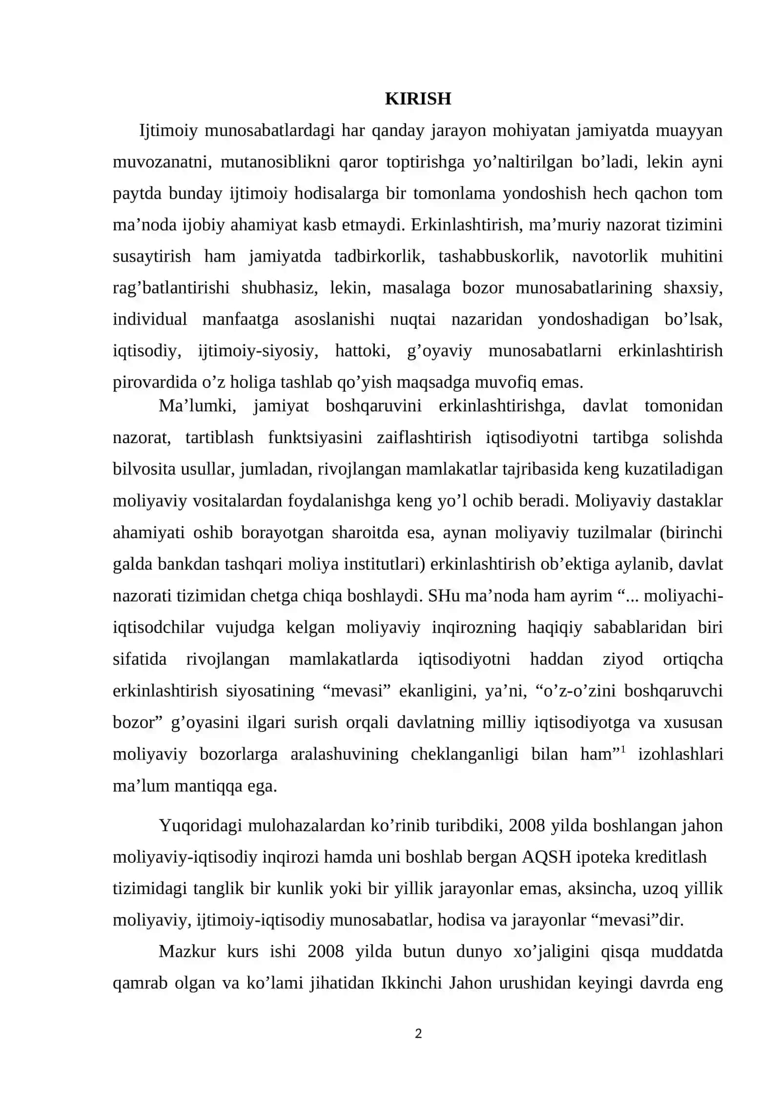 Jahon moliyaviy-iqtisodiy inqirozi va uning jahon xo’jaligiga ta’siri 2