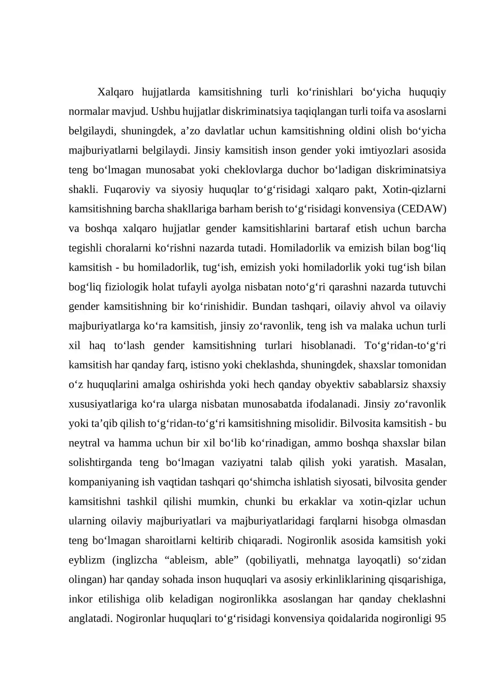 Jinslar tengligi haqidagi xalqaro xujjatlar 2