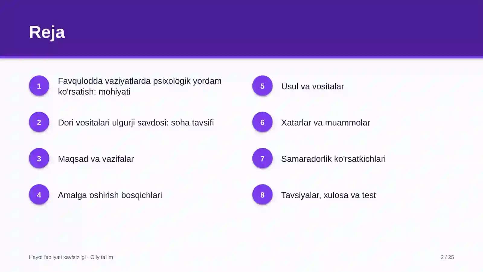 Hayot faoliyati xavfsizligi · Oliy ta'lim 2