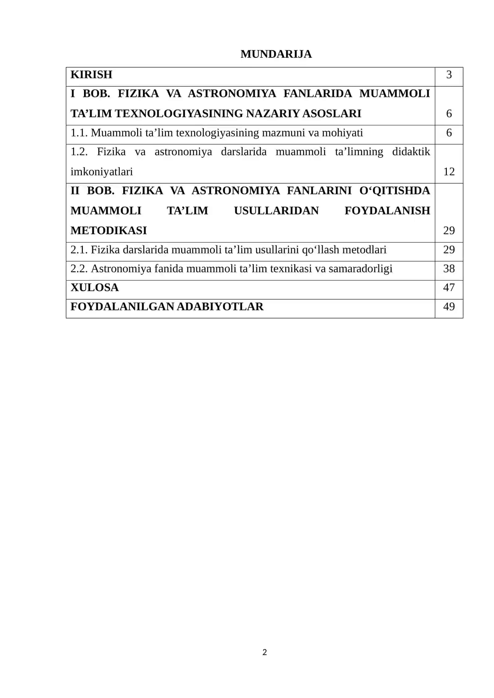 “Fizika va Astronomiya Òqitish Metodikasi” Fanidan “Fizika va Astronomiyadan Muammoli Ta'lim Texniki Usullari” Kurs Ishi 2