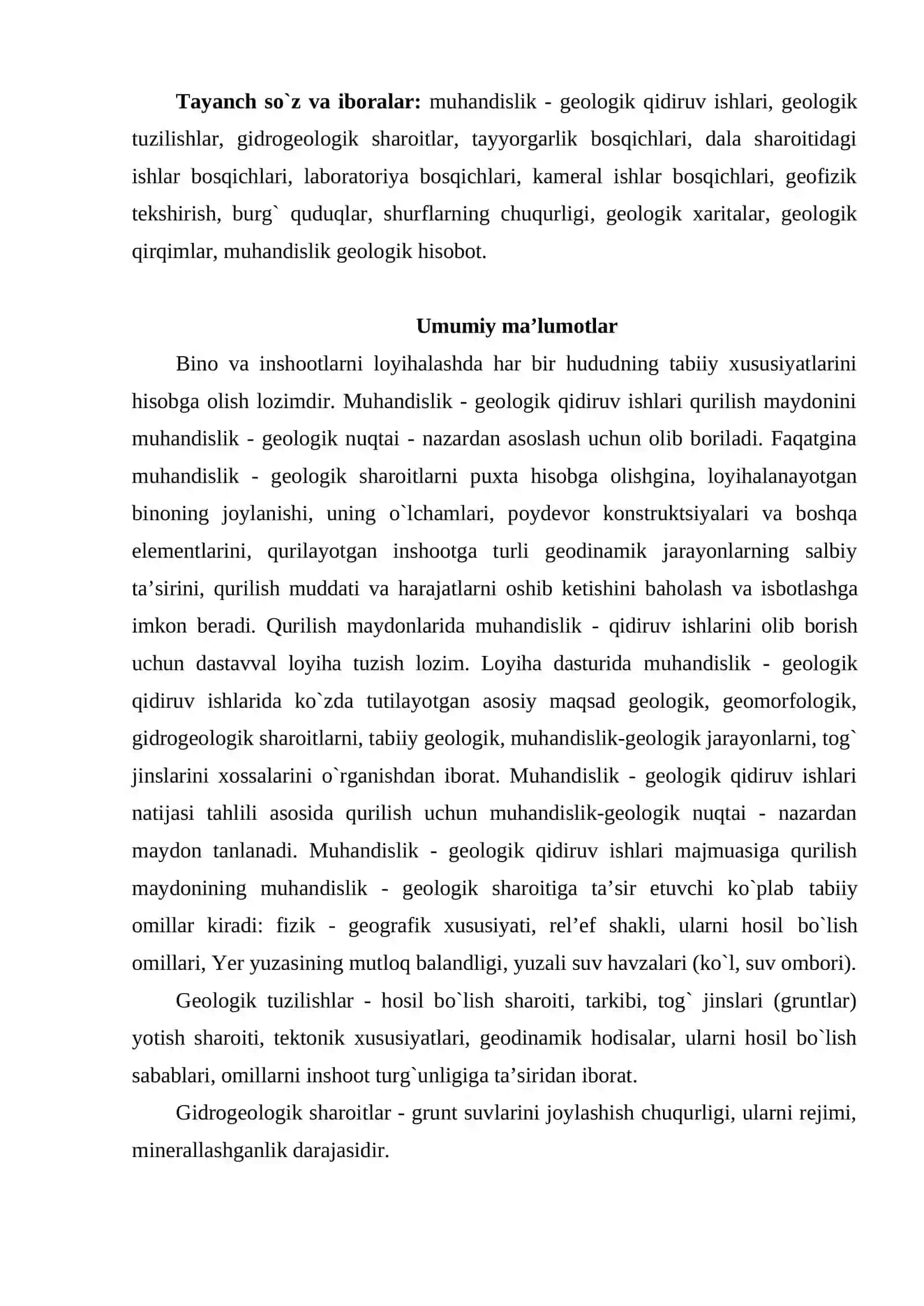 Muhandislik - geologik qidiruv ishlarining vazifalari va usullari 2