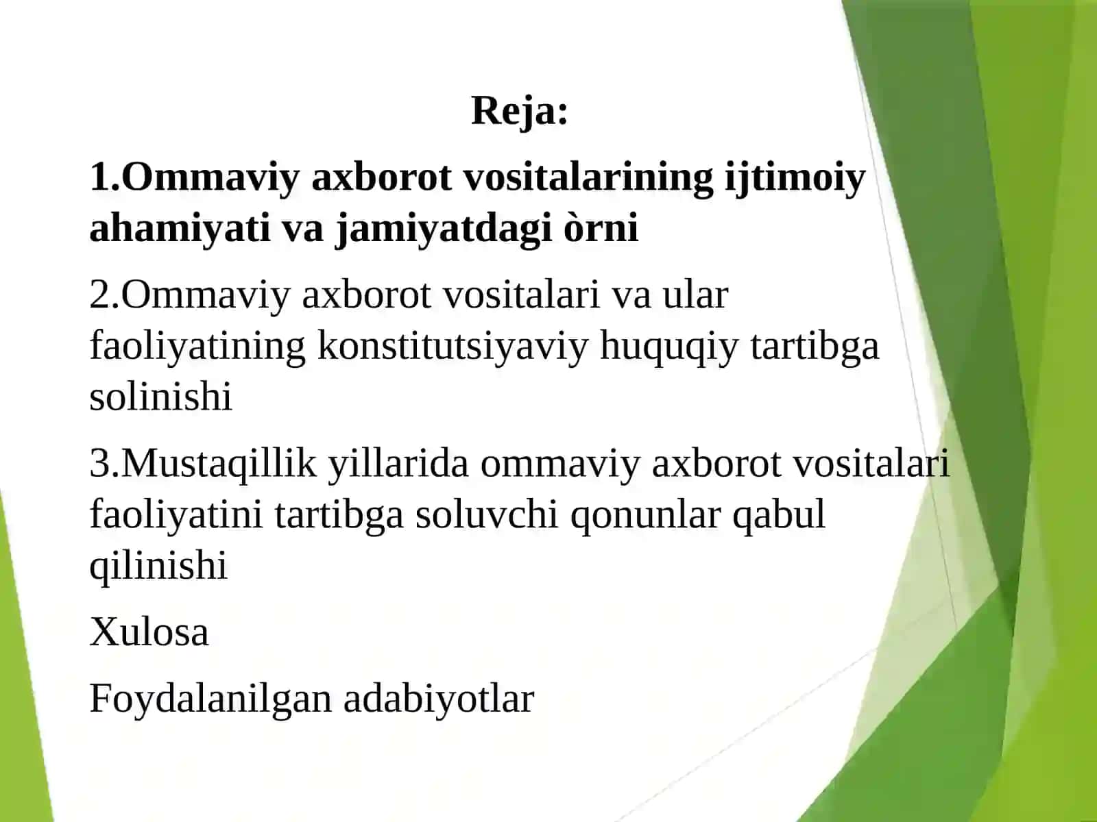 O`zbekiston Respublikasida ommaviy axborot vositalarining faoliyati 2