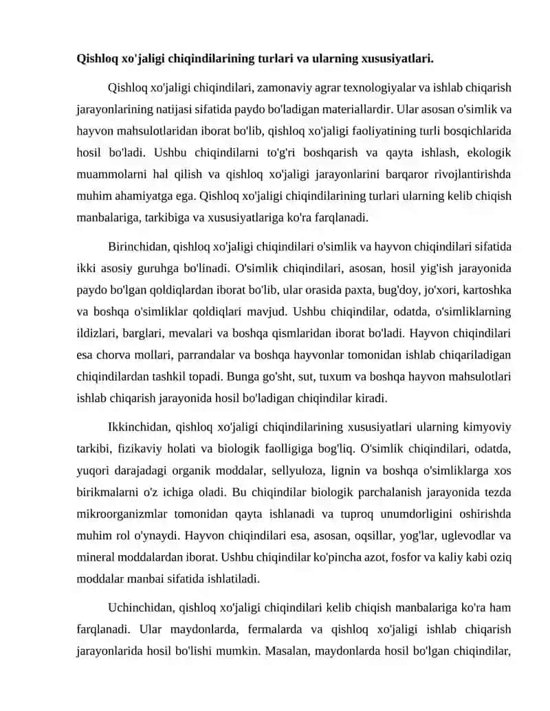 Qishloq xo'jaligi chiqindilarining turlari va ularning xususiyatlari 2