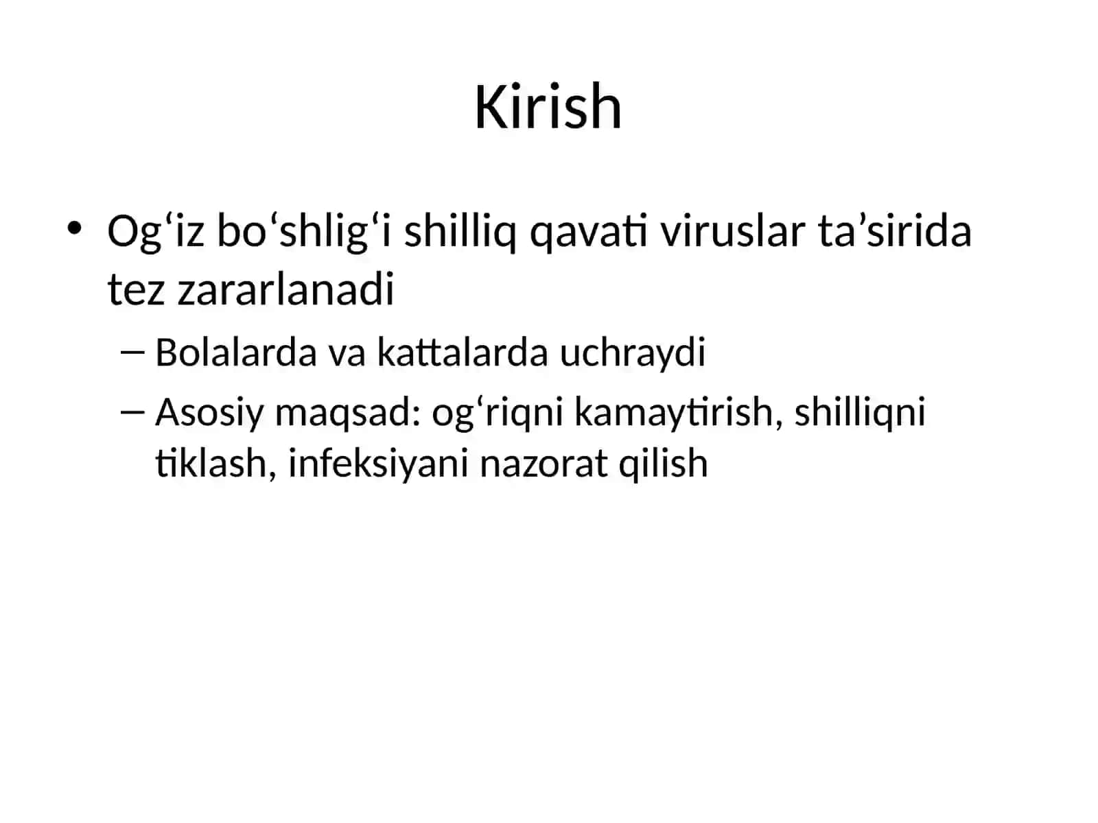 Og‘iz bo‘shlig‘i shilliq qavati virus infeksiyali kasalliklarida mahalliy davolash 2