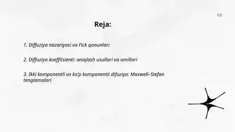 Koʻchish hodisalari. Diffuziya, issiqlik oʻtkazuvchanlik va qovushqoqlik 2