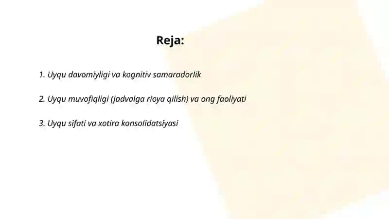 Uyqu gigiyenasi va kognitiv samaradorlik 2