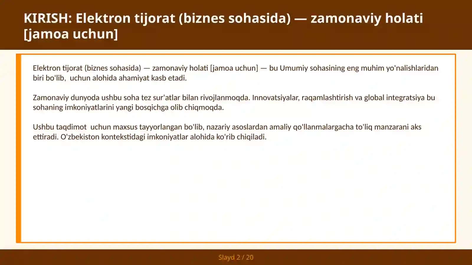 Elektron tijorat (biznes sohasida) — zamonaviy holati [jamoa uchun] 2