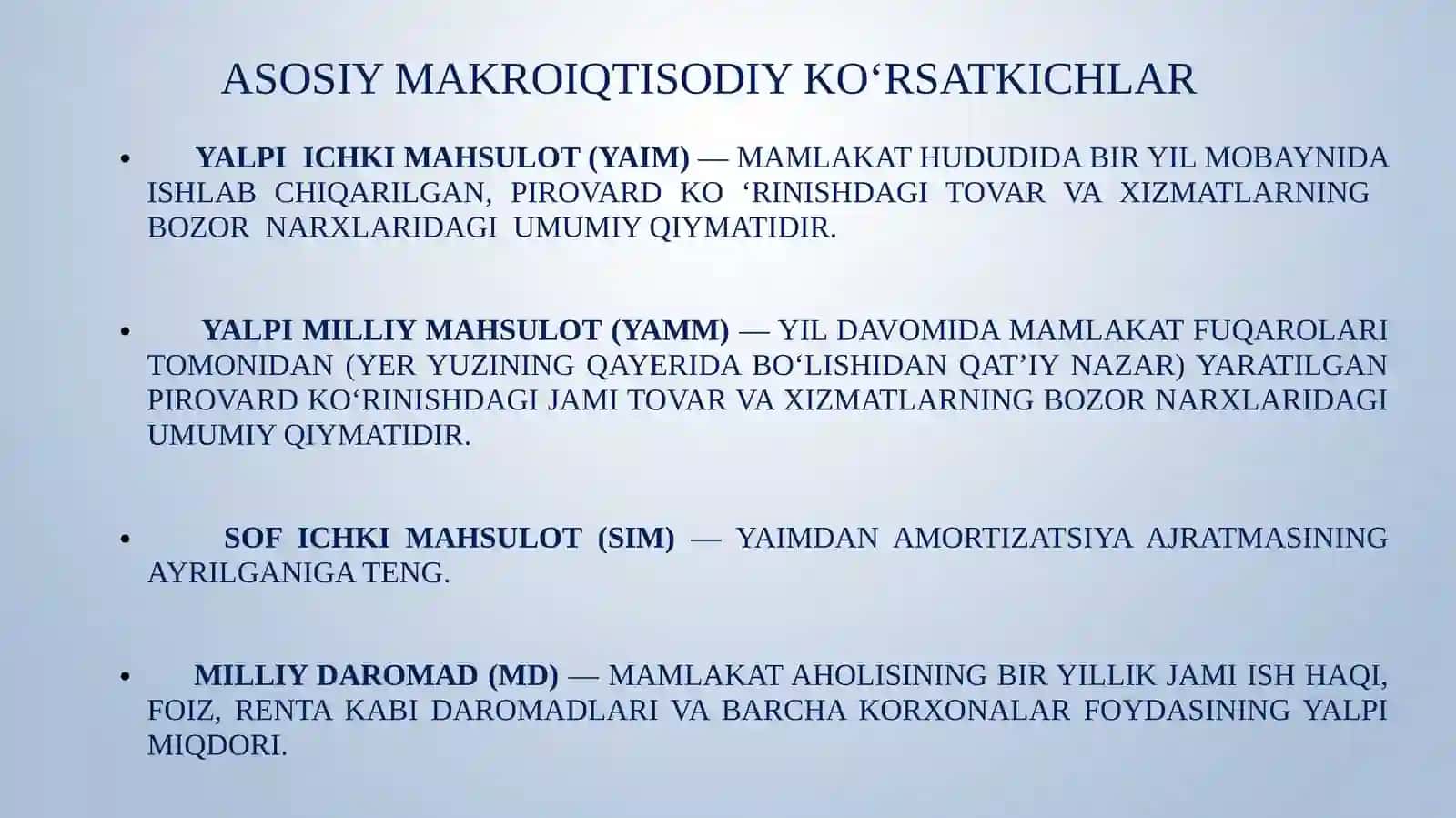 Asosiy makroiqtisodiy ko‘rsatkichlar 2