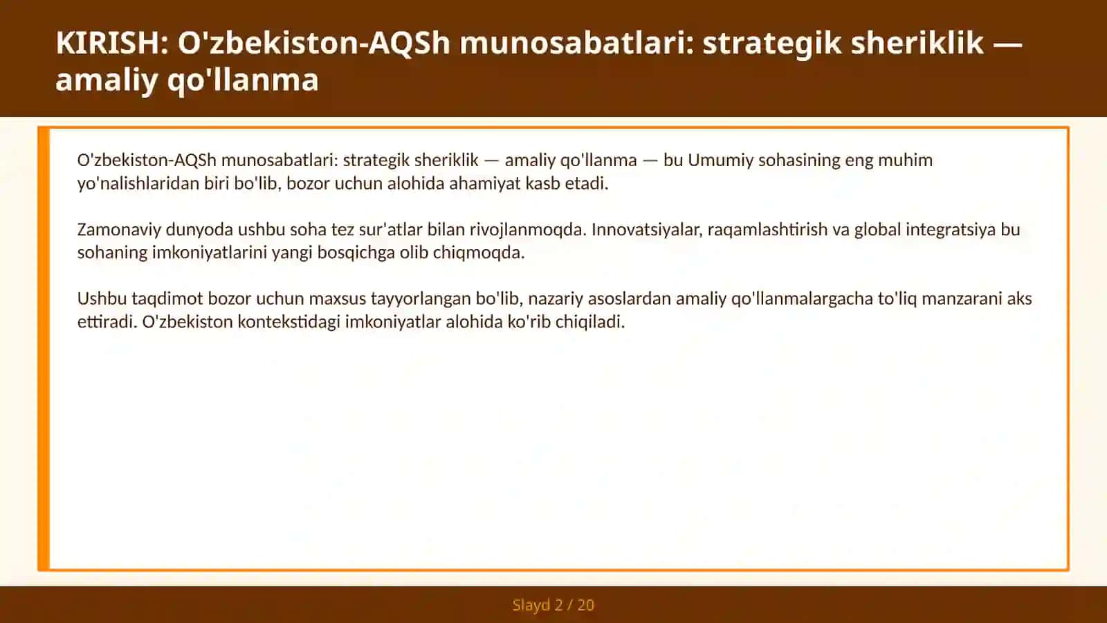 O'zbekiston-AQSh munosabatlari: strategik sheriklik — amaliy qo'llanma 2