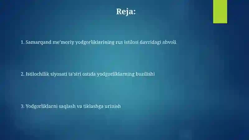 Samarqand shahridagi me'morchilik yodgorliklarining ahvoli 2