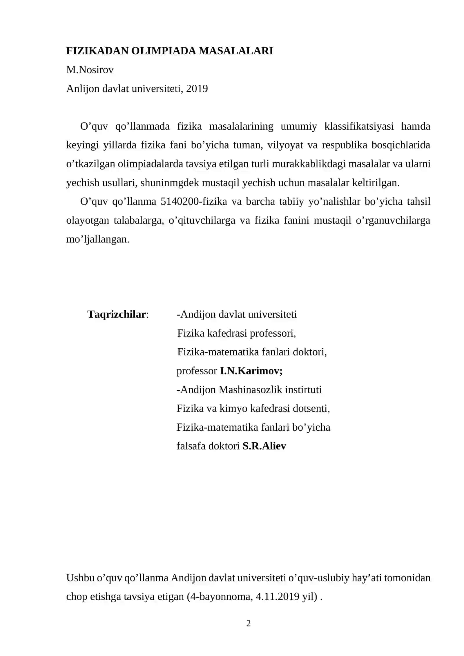 FIZIKADAN OLIMPIADA MASALALARI 2
