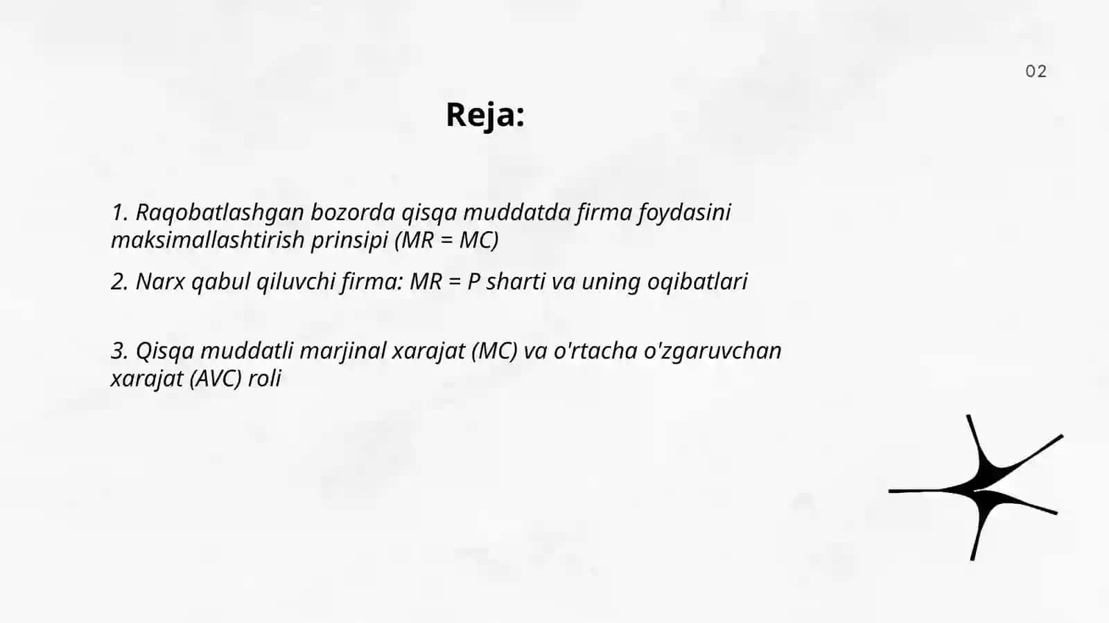 Raqobatlashgan bozorda qisqa muddatda firma foydasini maksimallashtirish prinsipi 2