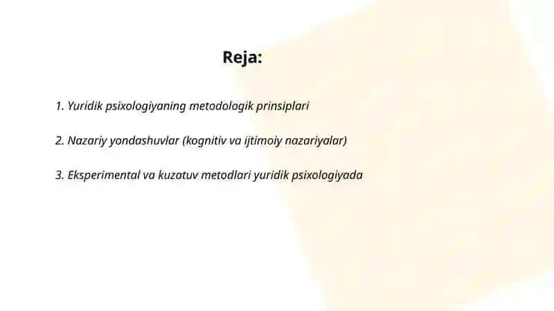 Yuridik psixologiyaning uslubiy asosini nima tashkil qiladi 2