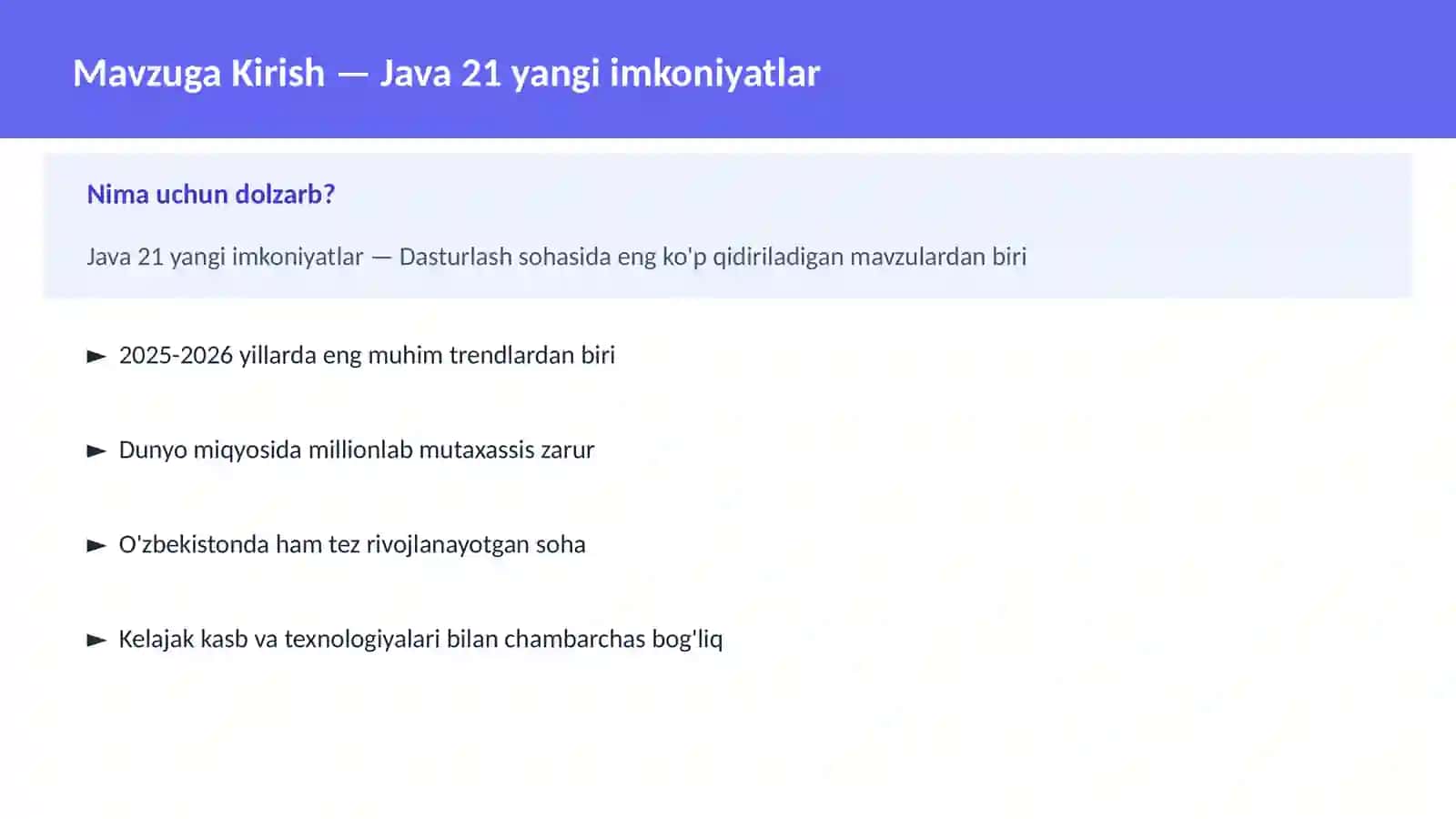 Java 21 yangi imkoniyatlar 2