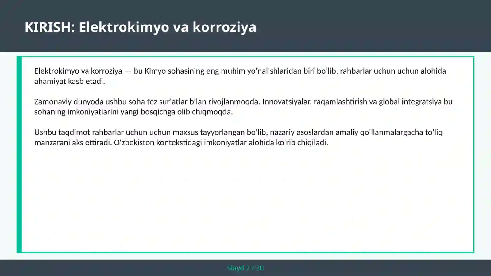 Elektrokimyo va korroziya 2